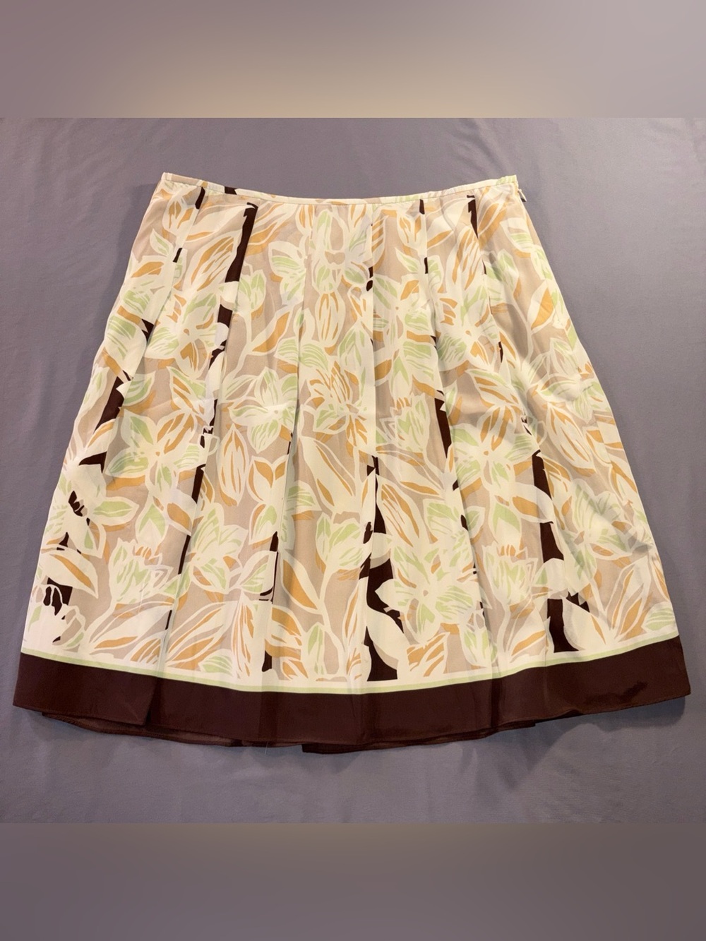 Vtg Pendleton Skirt 100% Silk Sz 14 Pleated Floral Brown Tan Green Fall Feminine